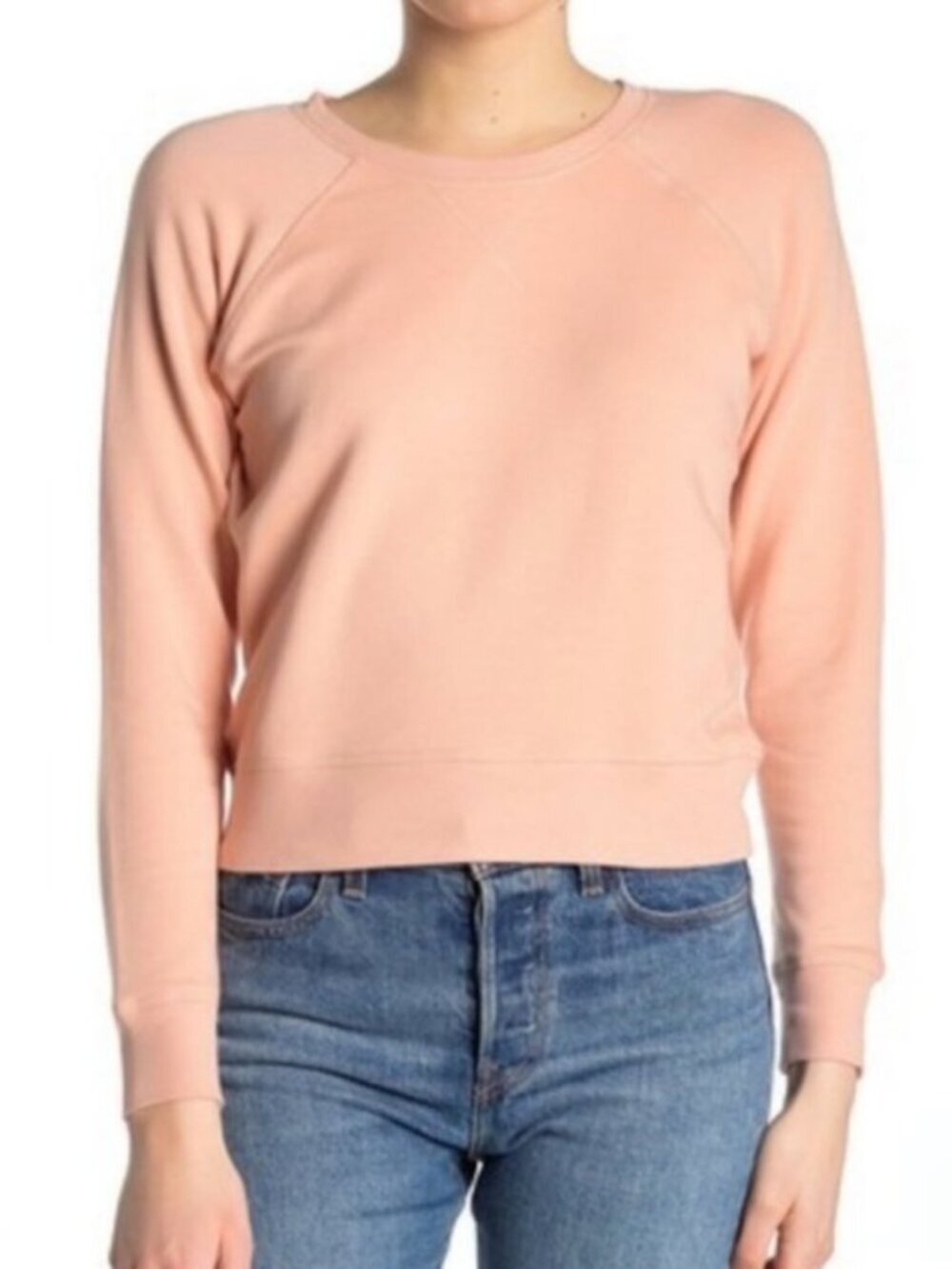 Women's L Madewell Peach Raglan Sleeve Fleece Lined Crewneck Sweatshirt